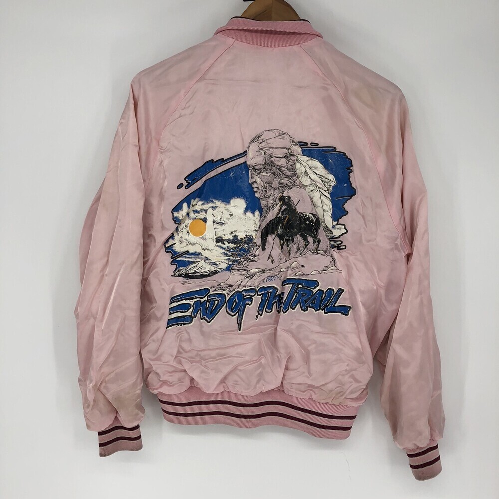 Vintage Capricorn Painted "End of the Trail" Horse Riding Satin Bomber Jacket SM